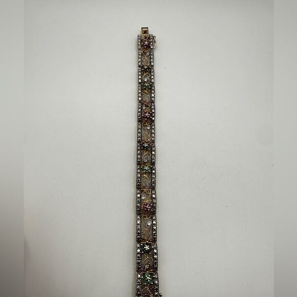 7.25" AMAZING 14k over 925, ruby, sapphire, emerald and diamond bracelet! - Picture 7 of 10